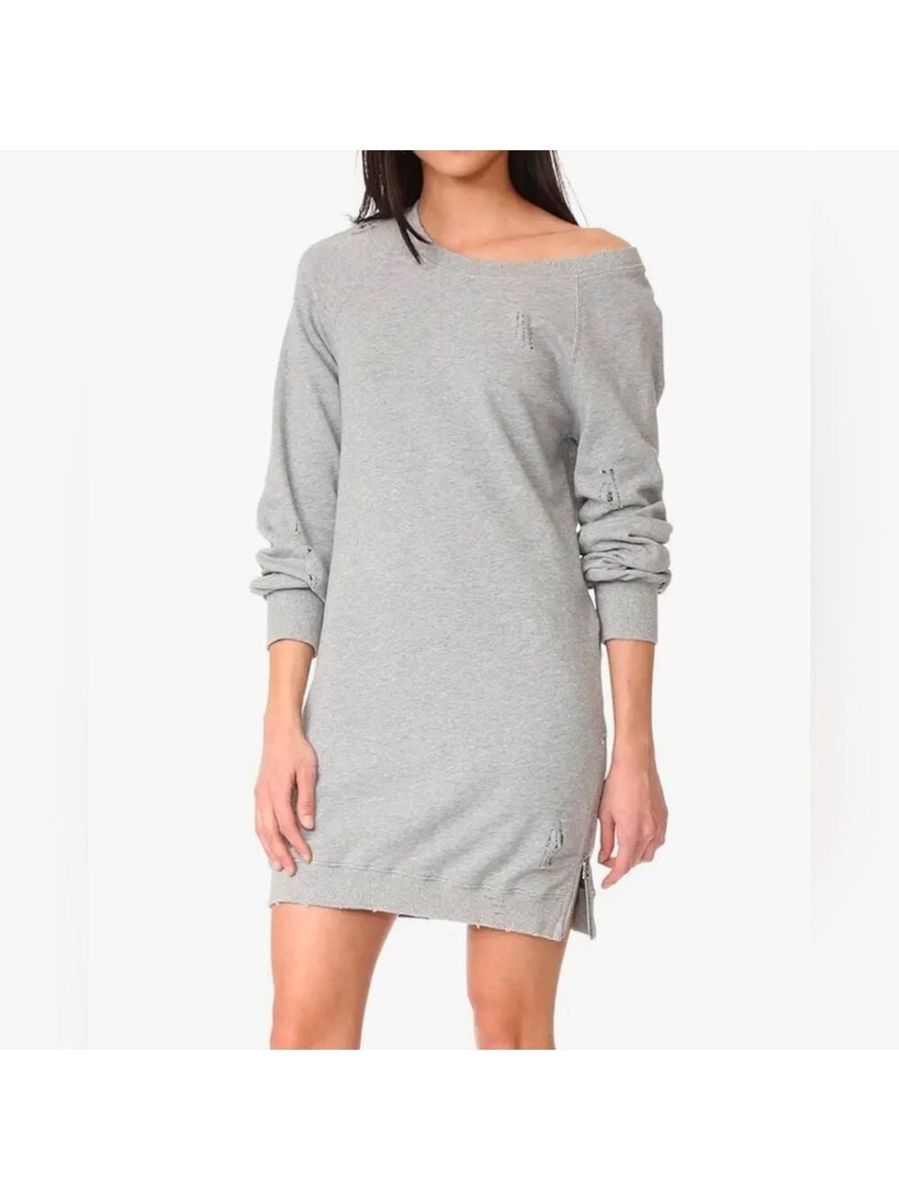 Pam & Gela Destroyed Off The Shoulder Gray Dress Size P